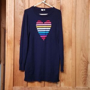 GAP Maternity Comfy Merino Wool Knit Sweater Dress, Medium, Navy Blue Rainbow